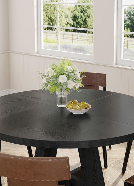 round Dining Table Wood Kitchen Table for Dining Room Living Room, 47 in Dinning Room Tables for 4 Man, Farmhouse Dinner Table with Wooden Tabletop and Cross Base, Black(Only Table)-2