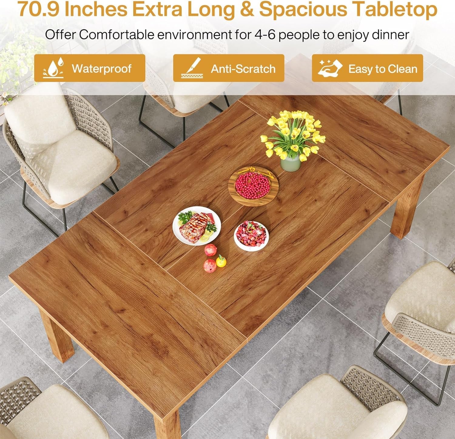 70.87 Inch Wood Dining Table Farmhouse Thickened Legs-3