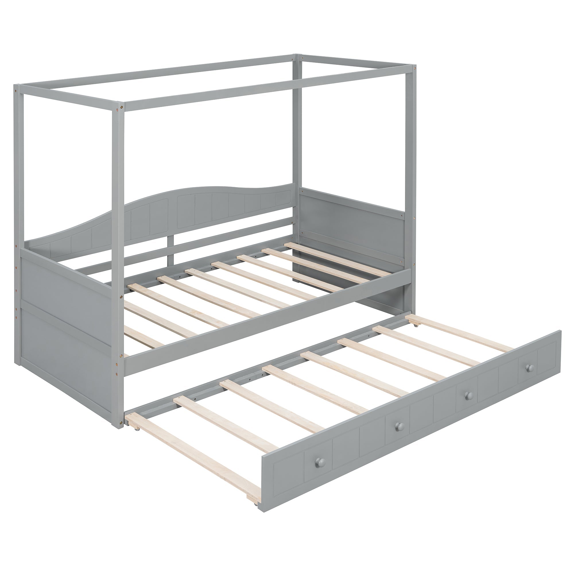 Twin Size Canopy Day Bed with Twin Size Trundle and Underbed Storage
