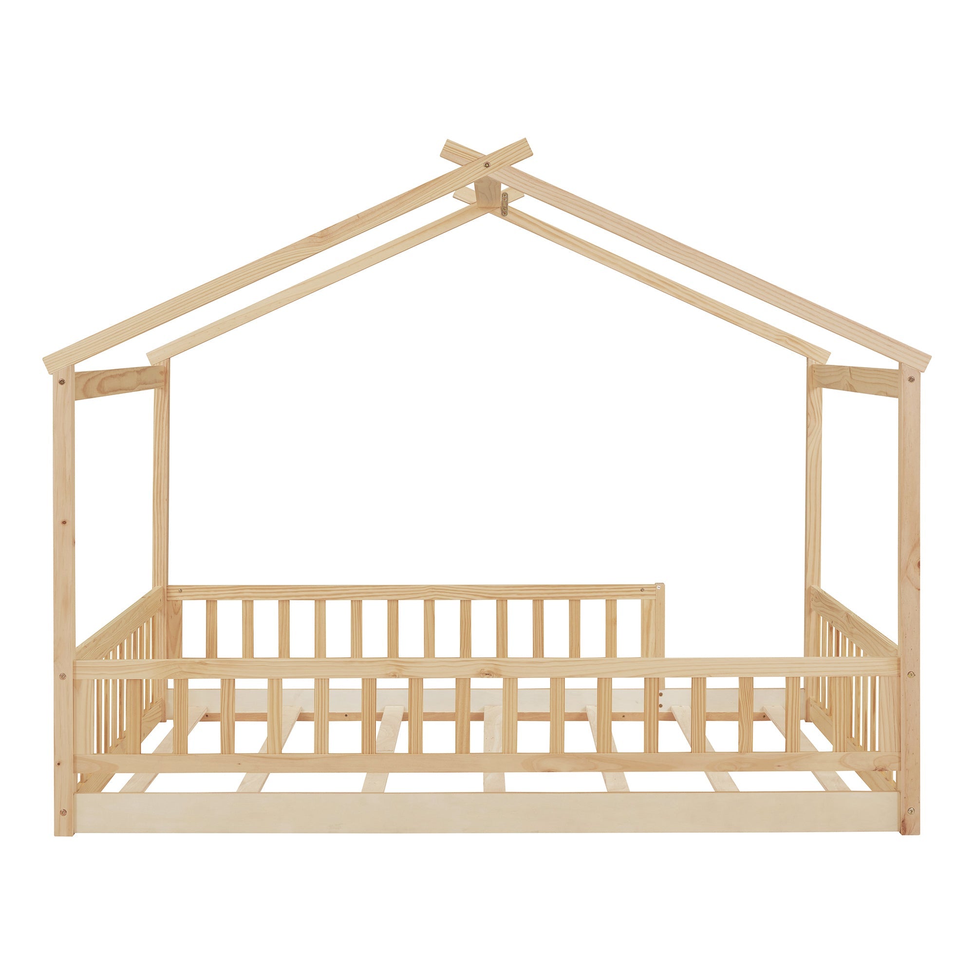 Wood Bed House Bed Frame with Fence, for Kids, Teens, Girls, Boys
