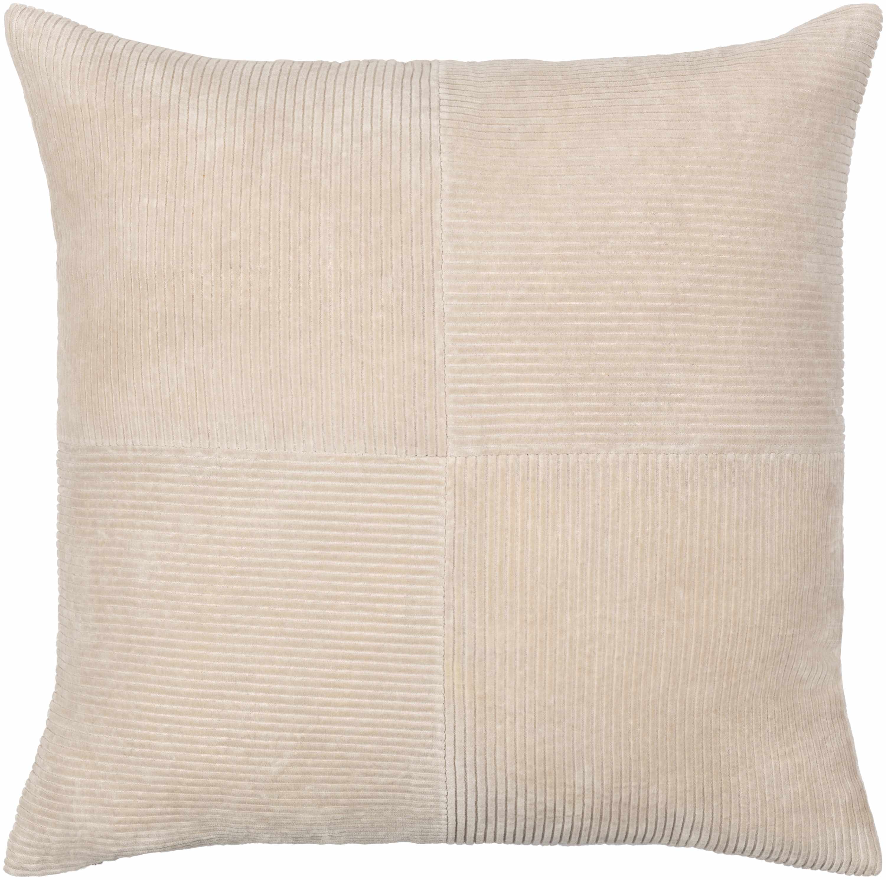 Beige pillow with ribbed texture on a white background