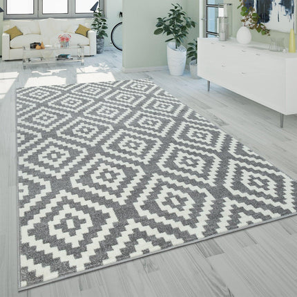 Area Rug Stella Moroccan Diamond Pattern - Pastel Grey White-0
