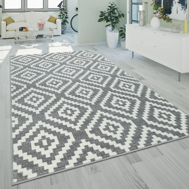 Area Rug Stella Moroccan Diamond Pattern - Pastel Grey White-0