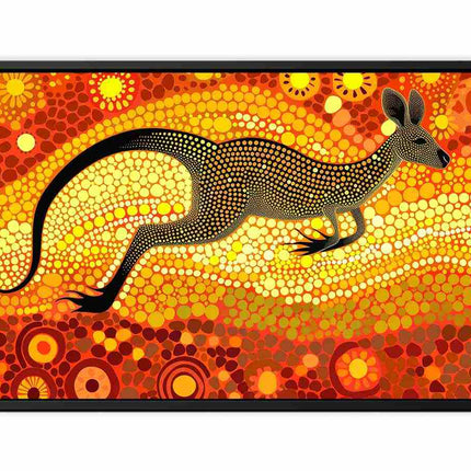 Framed artwork of a kangaroo with a colorful abstract background
