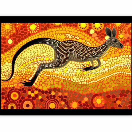 Artistic depiction of a kangaroo on a colorful abstract background