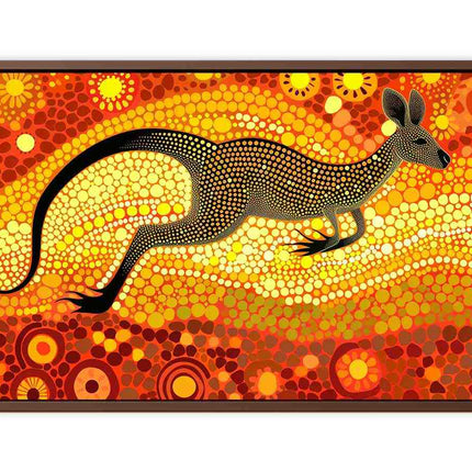 Artistic depiction of a kangaroo on a colorful abstract background