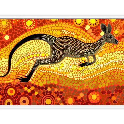 Colorful abstract artwork of a kangaroo on a white background