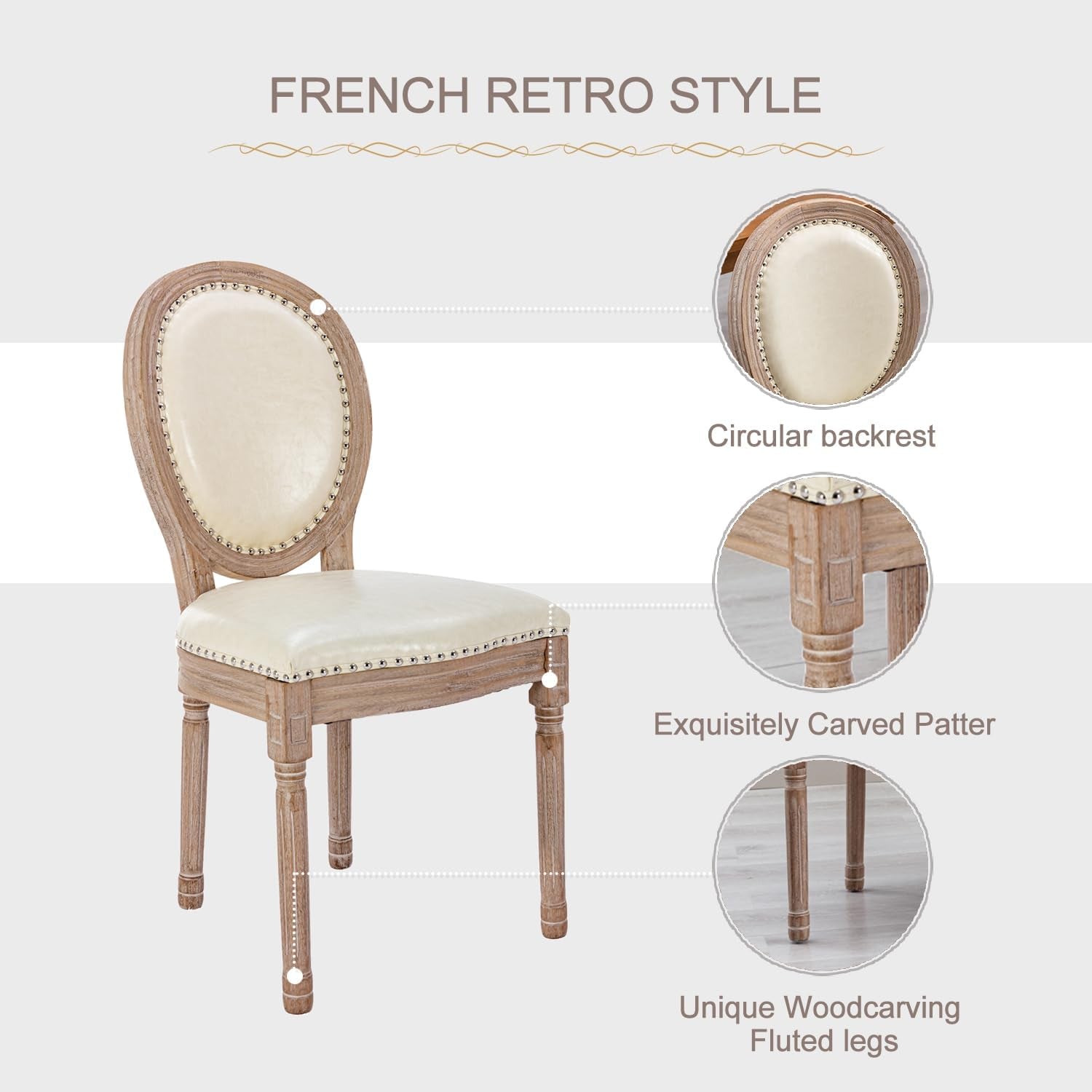 French retro style chair with detailed features on a white background