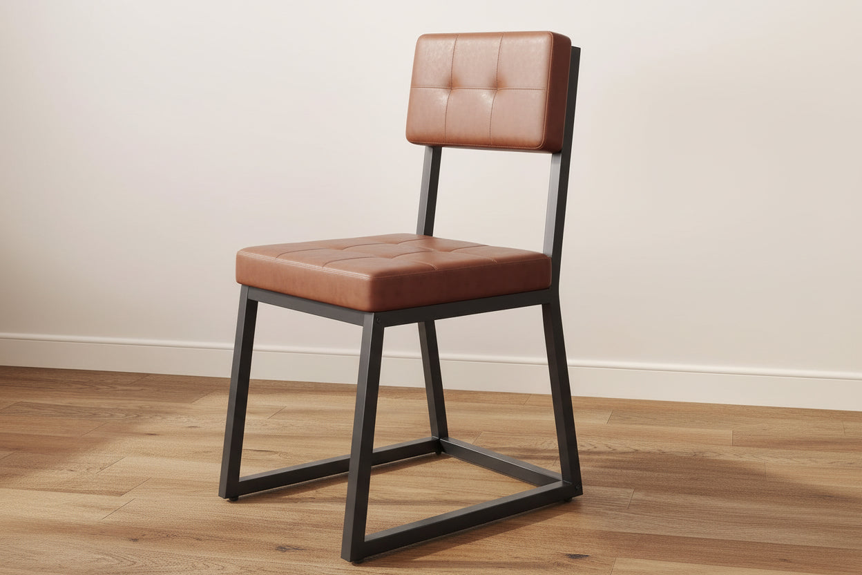 Person sitting on a brown chair with text about stable structure