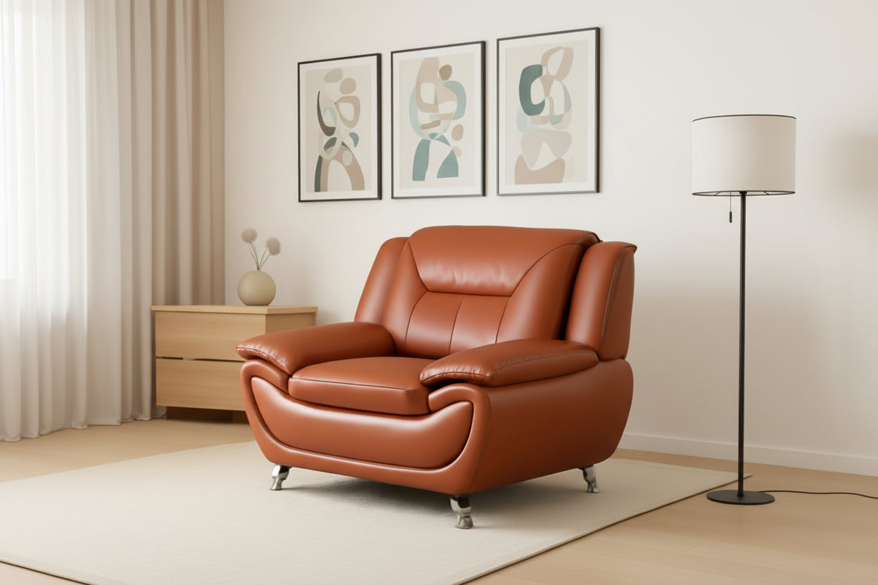 Orange Leather Sofa For Living Room With Minimalist Design-0