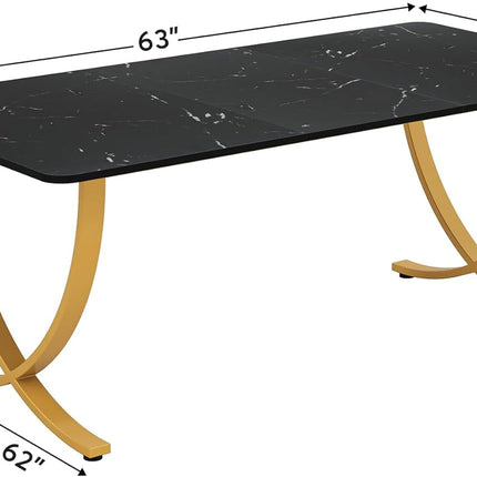 Executive Desk, 63” W X 31.5” D Large Office Desk, Modern Computer Desk Conference Table Meeting Room Table, Business Furniture for Home Office, Black and Gold-1
