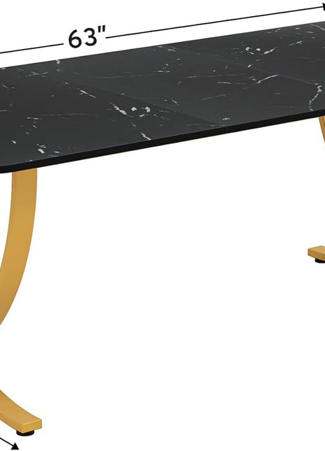 Executive Desk, 63” W X 31.5” D Large Office Desk, Modern Computer Desk Conference Table Meeting Room Table, Business Furniture for Home Office, Black and Gold-1