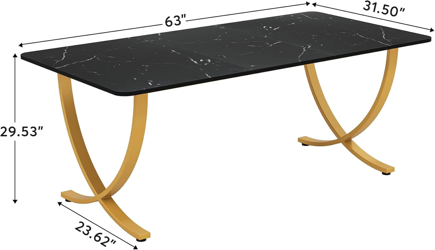 Executive Desk, 63” W X 31.5” D Large Office Desk, Modern Computer Desk Conference Table Meeting Room Table, Business Furniture for Home Office, Black and Gold-1