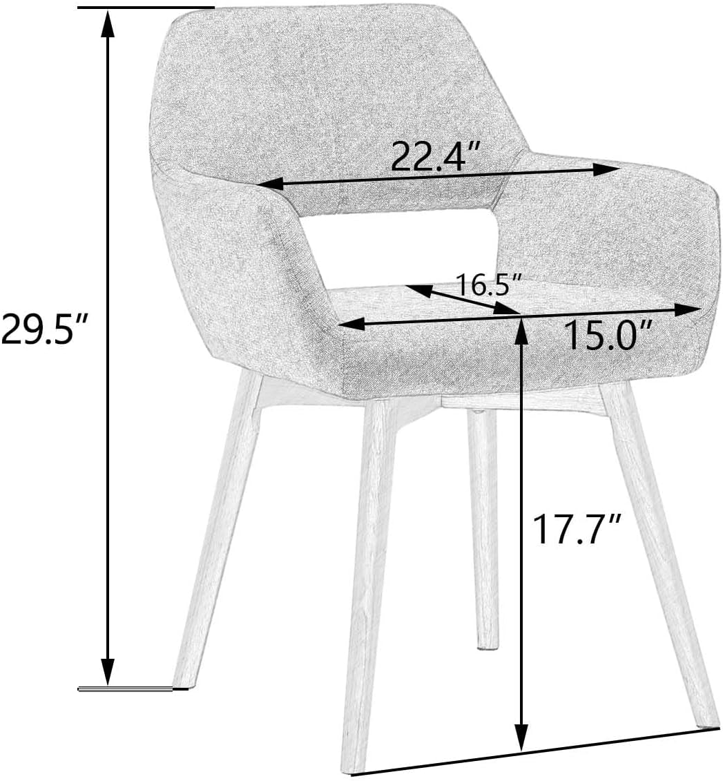 Desk Chair No Wheels Comfy Accent Chair for Living Dining Room Bedroom Vanity Chair Makeup Chair Home Office Mid Century Modern Upholstered Arm Chair Sofa Chair (Gray, 1)-1