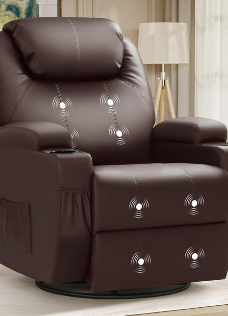 Recliner Chair, Rocking Massage Chairs, Home Reclining Sofa Chair, PU Leather, Ergonomic Living Room Chair with Cup Holders, Remote Control (Brown)-0