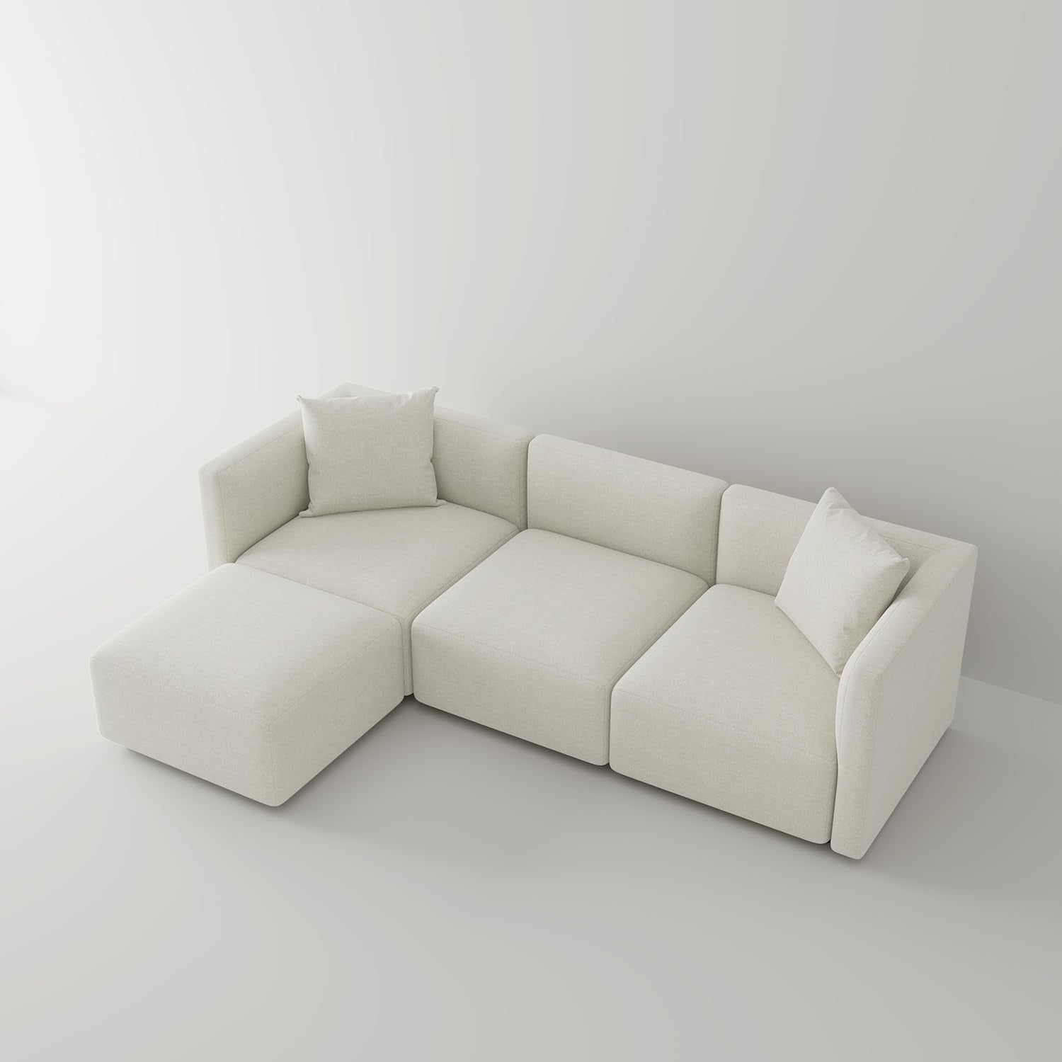 L Shaped Convertible Modular Sectional Sofa Cream Chaise-4