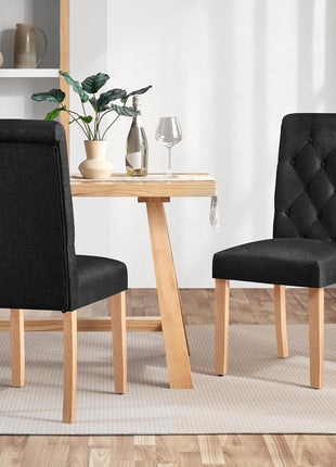 Tufted Dining Chairs Set of 2 Parsons Kitchen Chairs Stylish Dining Room Chair Upholstered Fabric Chairs with Solid Wood Legs and Padded Seat for Home, 1 Package, Black-1
