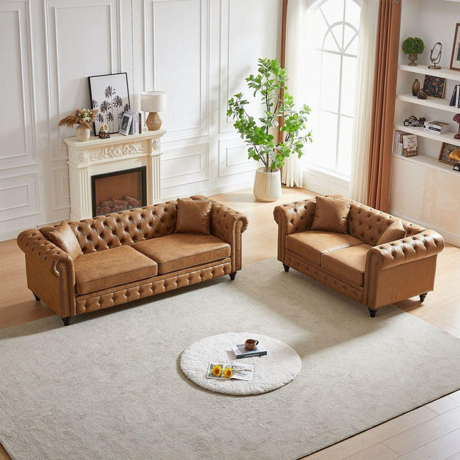 3 Seats + 2 Seats Combo Sofa Modern living room sofa with solid wood frame and wooden feet, 4 cushions, apartment sofa furniture for living room, living room, office-0