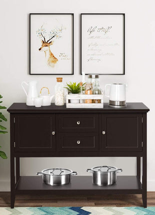 Coffee Brown Wood Buffet Server with Cabinets