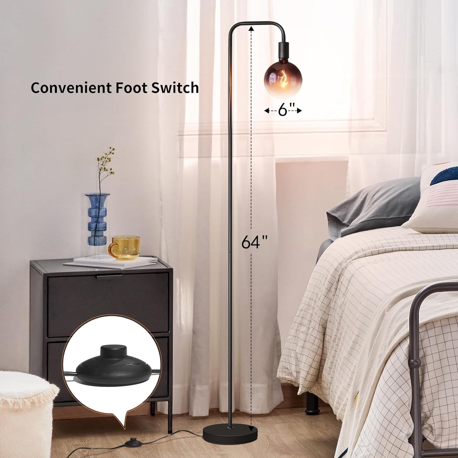 Hardy Haus Industrial Black Glass Globe Floor Lamp SixInchGlobe