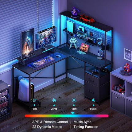 L Shaped Desk with Pegboard, Reversible Computer Desk with Drawers & Storage Shelves, Gaming Desk with LED Lights & Power Outlets, Office Desk with Monitor Stand Corner Desk Home Office Desks-2