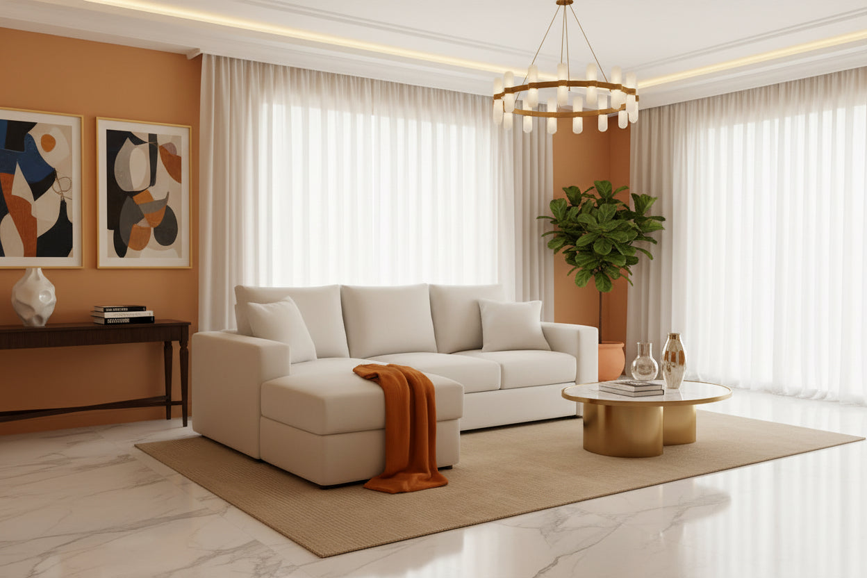 Beige Modular Sectional Sofa With Reversible Chaise-0