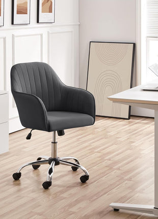 Modern Velvet Desk Chair Soft Height-Adjustable Swivel Computer Chair for Makeup Room Living Room Bedroom Soft Upholstered Office Chair Gray-1