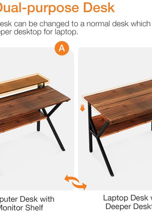 Small Desk, 27.5 Inch Small Computer Desk for Small Spaces, Compact Desk with Storage, Tiny Desk Study Desk with Monitor Stand for Home Office, Espresso-4