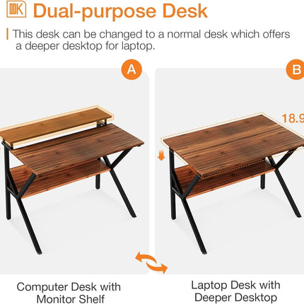 Small Desk, 27.5 Inch Small Computer Desk for Small Spaces, Compact Desk with Storage, Tiny Desk Study Desk with Monitor Stand for Home Office, Espresso-4
