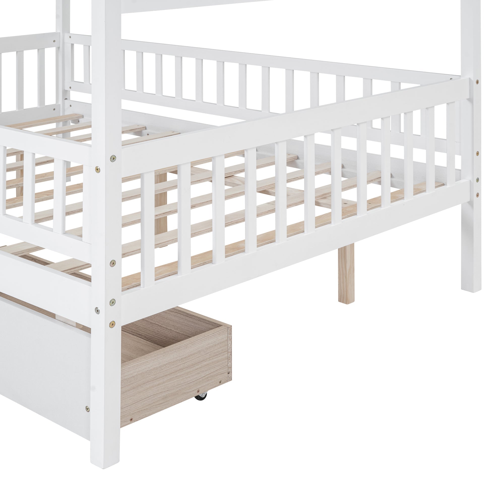 Full Size Wooden House Bed with Two Drawers