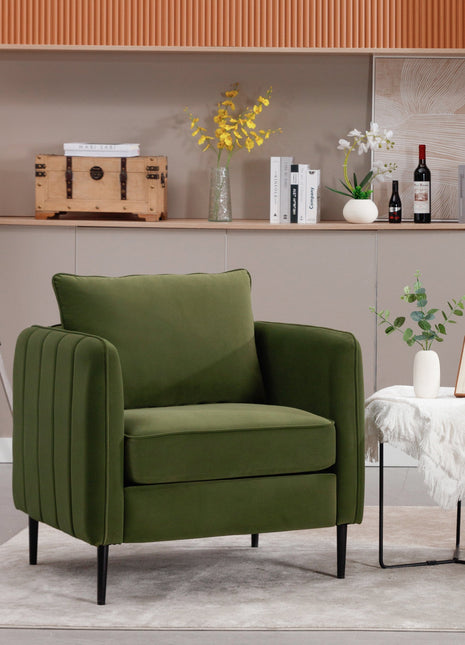 Accent Chair for Living Room, Velvet Comfy Single Sofa Chair Mid-Century Modern Armchair with 1 Pillow and Metal Legs for Bedroom Office Reading-1