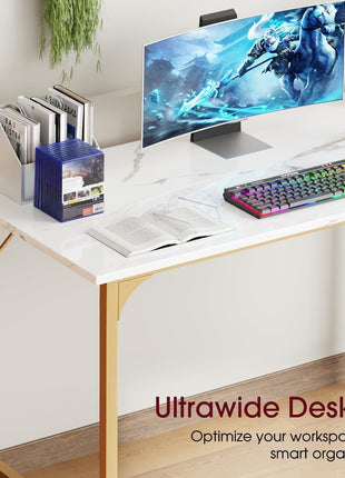 Computer Desk,47 Inches Home Office Desk Writing Study Table Modern Simple Style PC Desk with Metal Frame,Gold-4