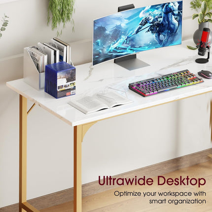 Computer Desk,47 Inches Home Office Desk Writing Study Table Modern Simple Style PC Desk with Metal Frame,Gold-4