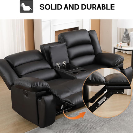 Faux Leather Manual Recliner Sofa Set, Loveseat Reclining Sofa and 3 Seat Recliner Sofa, Couch Set for Living Room, Bedroom, Meeting Room, Black(Loveseat+Sofa)-3