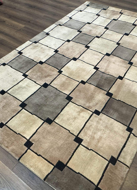 Tibetan Wool Rug 5x8, Contemporary Modern Carpet, Abstract Design, Soft Thick Pile, Pair B-1