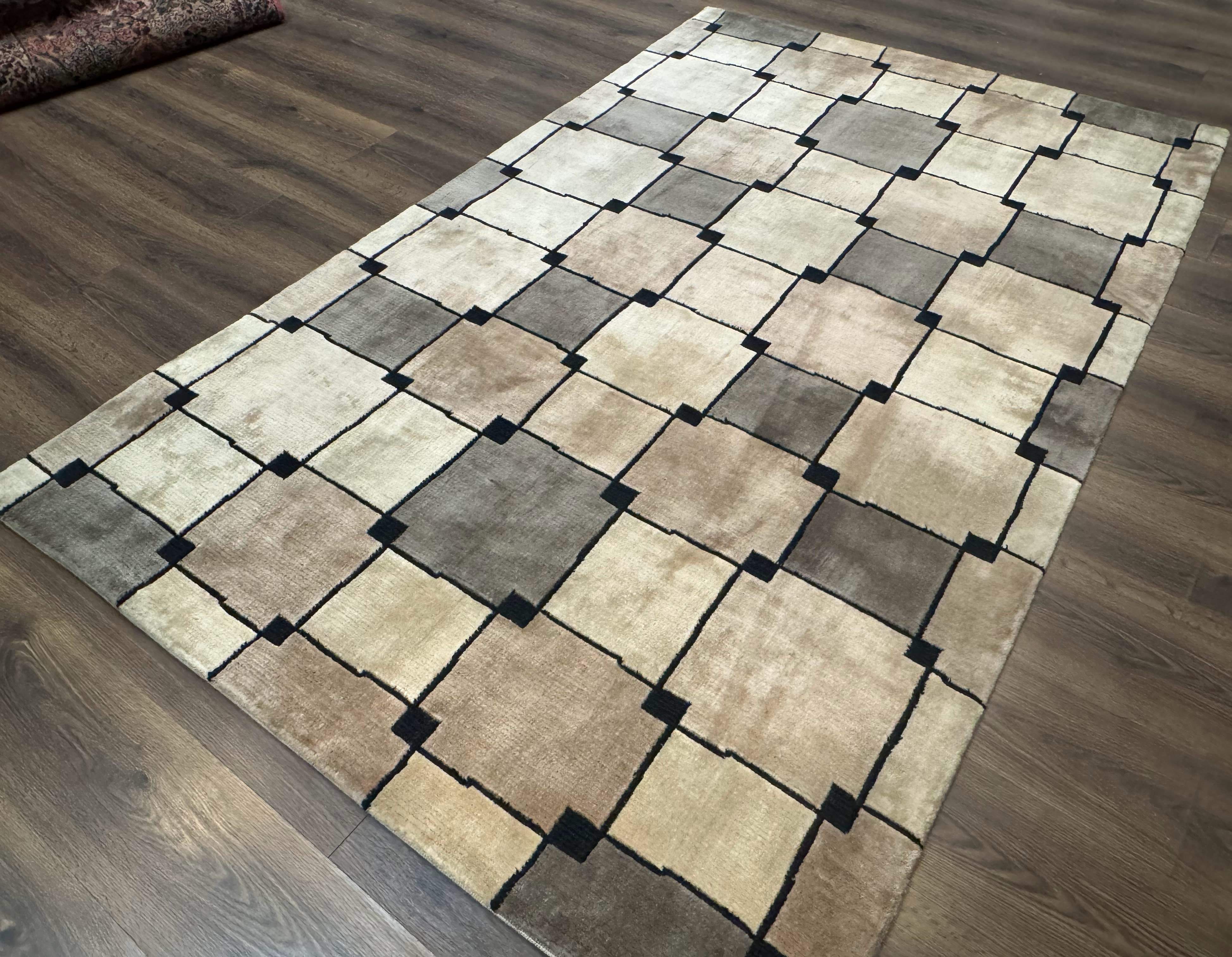 Tibetan Wool Rug 5x8, Contemporary Modern Carpet, Abstract Design, Soft Thick Pile, Pair B-1
