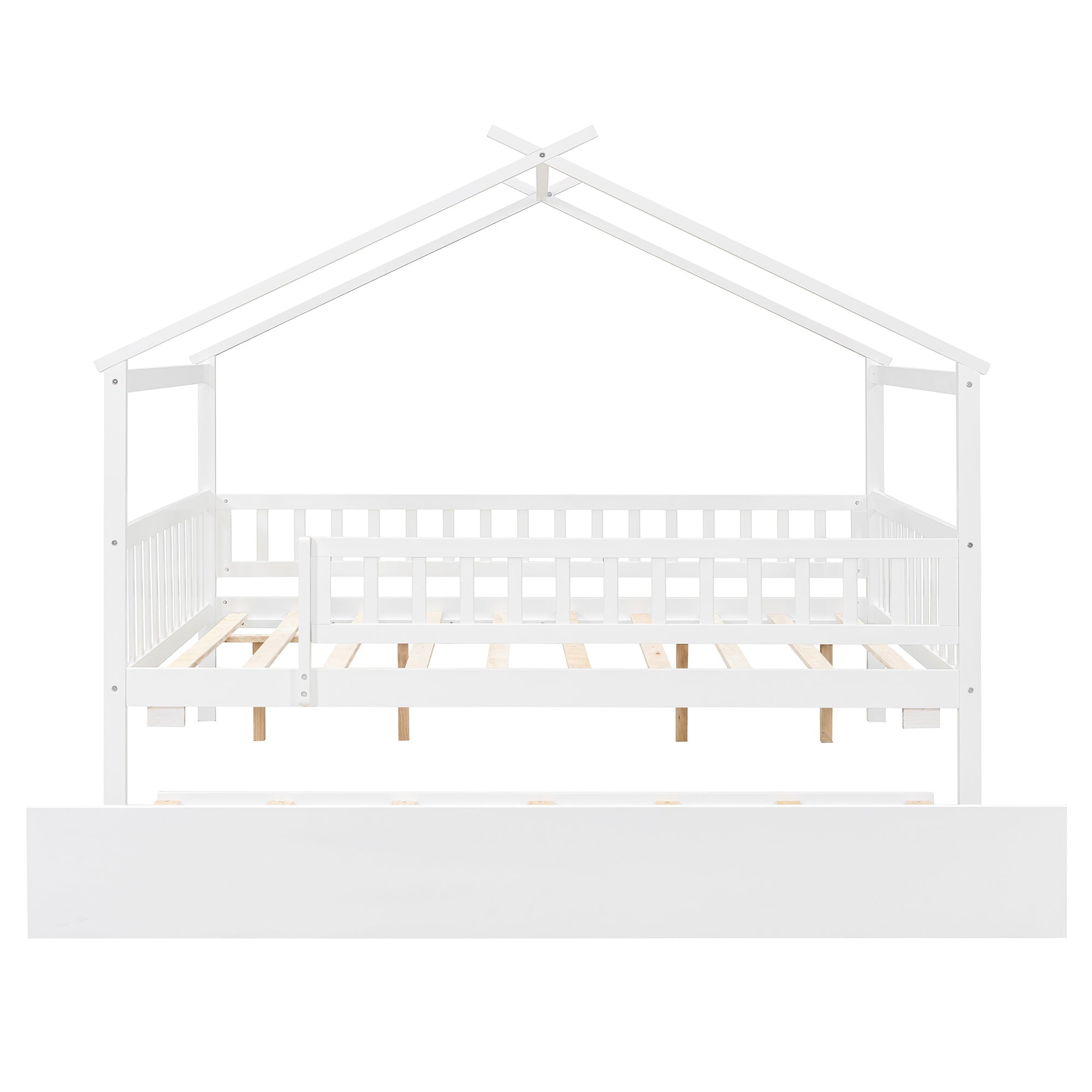 Full Size Wooden House Bed with Twin Size Trundle