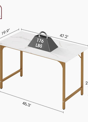 Computer Desk,47 Inches Home Office Desk Writing Study Table Modern Simple Style PC Desk with Metal Frame,Gold-2