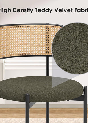 Kitchen Chairs Set of 2, Mid-Century Modern Dining Chairs,Kitchen Dining Room Chairs, Rattan Backrest round Upholstered Sherpa Dining Chairs(Green)-3