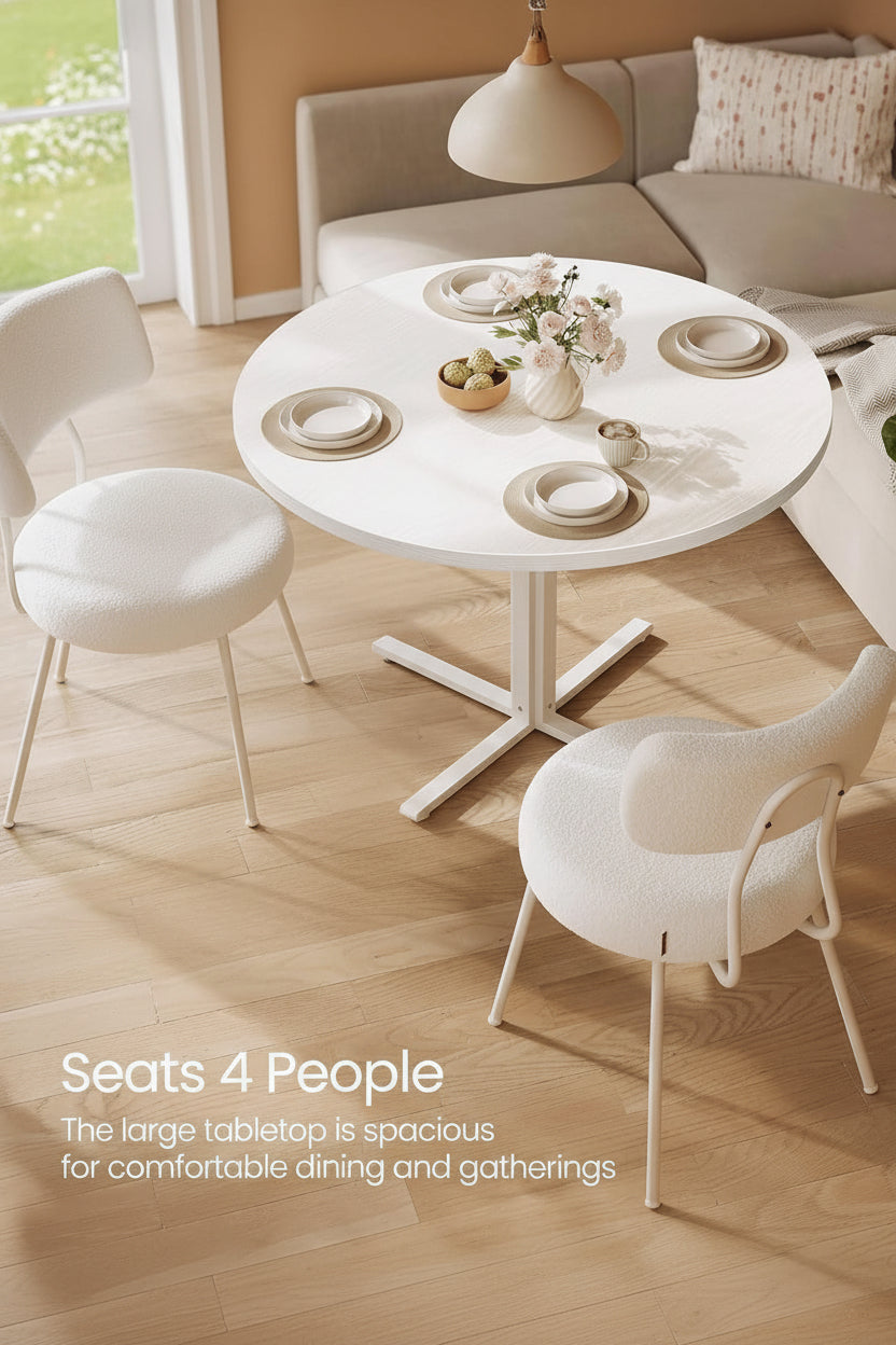 Hardy Haus Snow White Round Dining Table | 31.5-Inch Modern Farmhouse Design