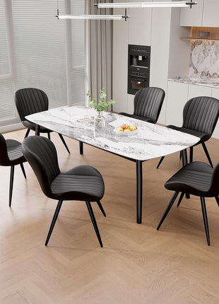 Dining Chairs Set of 6, Modern Dining Room Chairs Comfy Backrest Thick Upholstered Kitchen Chairs 19IN Height with Metal Legs Black-0