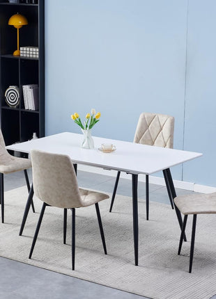4 Set of Dining Chairs, Metal Frame Dining Chair for Kitchen Room,Technology Cloth Seat Chair for Living Room, Bedroom(Beige)-2