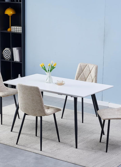 4 Set of Dining Chairs, Metal Frame Dining Chair for Kitchen Room,Technology Cloth Seat Chair for Living Room, Bedroom(Beige)-2