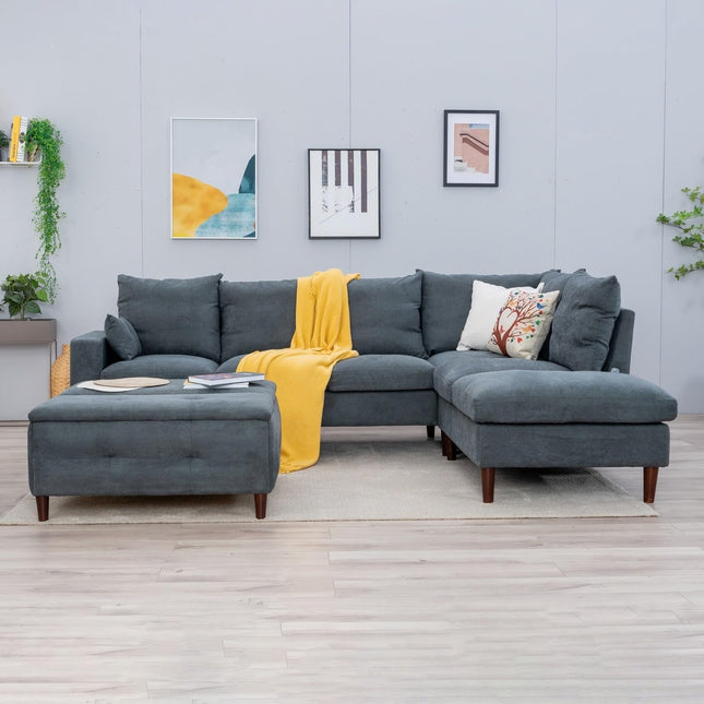 Sectional Sofa Living Room Furniture Set L Shape Couch Linen Fabric for Home Room Decor Bedroom,3 Seater Left Facing Chaise (Grey, 6 Seater Corner with Bulit-In USB Chaise)-0