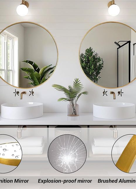 Gold round Mirror, 24 Inch Circle Mirror, Gold Metal Frame, round Wall Mounted Mirrors for Bathroom, Hallway, Living Room, Bedroom.-1