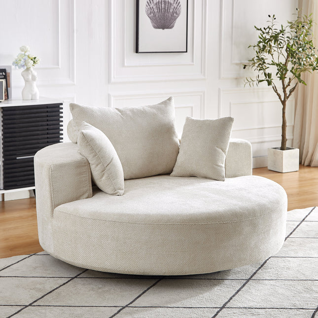 55''L Chenille Foam Single Swivel Chair, Fluffy Modern Sleeper, 360 Degree Swivel Chair for Living Room, Bedroom, Lounge and Projection Room-0