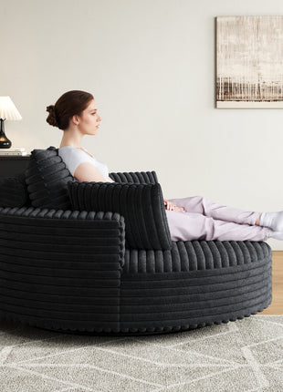 55''L Corduroy Chenille Foam Single Swivel Chair, Fluffy Modern Sleeper, 360 Degree Swivel Chair for Living Room, Bedroom, Lounge and Projection Room-3