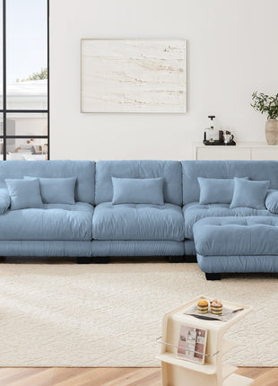 Luxury Modular Sectional Sofa Couch,Oversized L Shaped Cloud Couch for Living Room,Deep Seat Sofa Couch with Convertible Ottoman,Chenille Blue-2