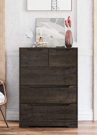 Modern Dark Brown 5-Drawer Clothing Organizer