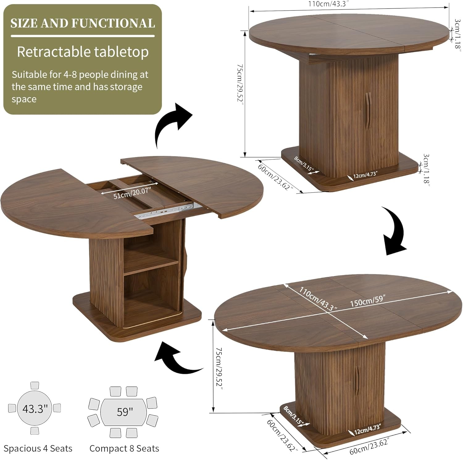 Wooden dining table with storage compartments in a room setting
